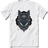 Vos - Dieren Mandala T-Shirt | Blauw | Grappig Verjaardag Zentangle Dierenkop Cadeau Shirt | Dames - Heren - Unisex | Wildlife Tshirt Kleding Kado | - Wit - 3XL