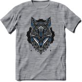Vos - Dieren Mandala T-Shirt | Blauw | Grappig Verjaardag Zentangle Dierenkop Cadeau Shirt | Dames - Heren - Unisex | Wildlife Tshirt Kleding Kado | - Donker Grijs - Gemaleerd - M