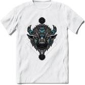 Bizon - Dieren Mandala T-Shirt | Lichtblauw | Grappig Verjaardag Zentangle Dierenkop Cadeau Shirt | Dames - Heren - Unisex | Wildlife Tshirt Kleding Kado | - Wit - L