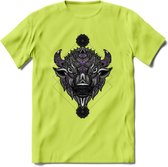 Bizon - Dieren Mandala T-Shirt | Paars | Grappig Verjaardag Zentangle Dierenkop Cadeau Shirt | Dames - Heren - Unisex | Wildlife Tshirt Kleding Kado | - Groen - XL