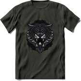 Tijger - Dieren Mandala T-Shirt | Donkerblauw | Grappig Verjaardag Zentangle Dierenkop Cadeau Shirt | Dames - Heren - Unisex | Wildlife Tshirt Kleding Kado | - Donker Grijs - S