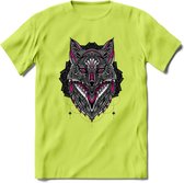 Vos - Dieren Mandala T-Shirt | Roze | Grappig Verjaardag Zentangle Dierenkop Cadeau Shirt | Dames - Heren - Unisex | Wildlife Tshirt Kleding Kado | - Groen - S