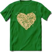 Valentijn Goud Hart T-Shirt | Grappig Valentijnsdag Cadeautje voor Hem en Haar | Dames - Heren - Unisex | Kleding Cadeau | - Donker Groen - 3XL