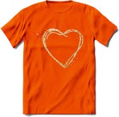 Valentijn Goud Hart T-Shirt | Grappig Valentijnsdag Cadeautje voor Hem en Haar | Dames - Heren - Unisex | Kleding Cadeau | - Oranje - S