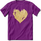 Valentijn Goud Hart T-Shirt | Grappig Valentijnsdag Cadeautje voor Hem en Haar | Dames - Heren - Unisex | Kleding Cadeau | - Paars - S