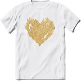 Valentijn Goud Hart T-Shirt | Grappig Valentijnsdag Cadeautje voor Hem en Haar | Dames - Heren - Unisex | Kleding Cadeau | - Wit - L
