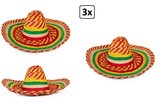 3x Strohoed Super Sombrero rood/geel/groen - Carnaval sombrero festival stro hoed party thema feest