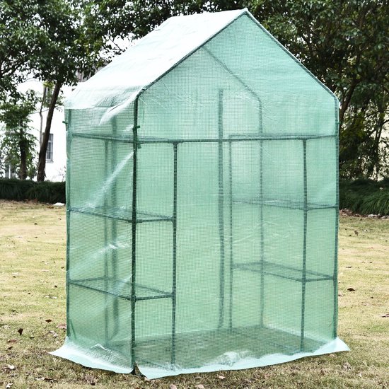 Quictent Mini Walk-in Kas 3 lagen 6 Planken Planten Tuin Groen Huis voor Binnen Buiten 56x29x77 - 50 Stks Plant T-Type Tags Inclusief