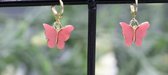 Bubbels Sieraden handgemaakte oorbellen vlinder coral rood goudkleurig - O29