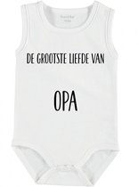 Baby Rompertje met tekst 'De grote liefde van opa' | mouwloos l | wit zwart | maat 62/68 | cadeau | Kraamcadeau | Kraamkado