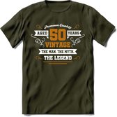 50 Jaar Legend T-Shirt | Goud - Wit | Grappig Verjaardag en Feest Cadeau Shirt | Dames - Heren - Unisex | Tshirt Kleding Kado | - Leger Groen - L