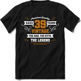 39 Jaar Legend T-Shirt | Goud - Wit | Grappig Verjaardag en Feest Cadeau Shirt | Dames - Heren - Unisex | Tshirt Kleding Kado | - Zwart - S