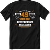 49 Jaar Legend T-Shirt | Goud - Wit | Grappig Verjaardag en Feest Cadeau Shirt | Dames - Heren - Unisex | Tshirt Kleding Kado | - Zwart - S