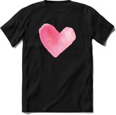 Valentijn Pastel waterverf Hart T-Shirt | Grappig Valentijnsdag Cadeautje voor Hem en Haar | Dames - Heren - Unisex | Kleding Cadeau | - Zwart - S