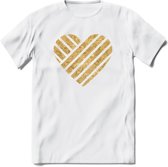 Valentijn Goud Hart T-Shirt | Grappig Valentijnsdag Cadeautje voor Hem en Haar | Dames - Heren - Unisex | Kleding Cadeau | - Wit - XXL