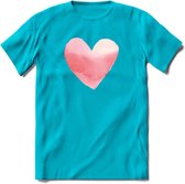 Valentijn Pastel waterverf Hart T-Shirt | Grappig Valentijnsdag Cadeautje voor Hem en Haar | Dames - Heren - Unisex | Kleding Cadeau | - Blauw - 3XL