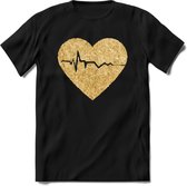 Valentijn Goud Hart T-Shirt | Grappig Valentijnsdag Cadeautje voor Hem en Haar | Dames - Heren - Unisex | Kleding Cadeau | - Zwart - S