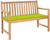 Decoways - Tuinbank met heldergroen kussen 120 cm massief teakhout