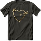 Valentijn Goud Hart T-Shirt | Grappig Valentijnsdag Cadeautje voor Hem en Haar | Dames - Heren - Unisex | Kleding Cadeau | - Donker Grijs - 3XL