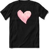 Valentijn Pastel waterverf Hart T-Shirt | Grappig Valentijnsdag Cadeautje voor Hem en Haar | Dames - Heren - Unisex | Kleding Cadeau | - Zwart - XXL