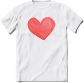 Valentijn Pastel waterverf Hart T-Shirt | Grappig Valentijnsdag Cadeautje voor Hem en Haar | Dames - Heren - Unisex | Kleding Cadeau | - Wit - 3XL