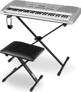 Funkey Super Kit keyboard met 61 toetsen, voor beginners met 100 geluiden en ritmes, inclusief statief, zitbank en hoofdtelefoon, zilver