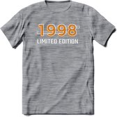 1998 Limited Edition T-Shirt | Goud - Zilver | Grappig Verjaardag en Feest Cadeau Shirt | Dames - Heren - Unisex | Tshirt Kleding Kado | - Donker Grijs - Gemaleerd - L