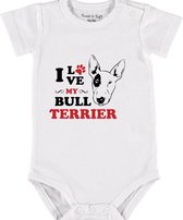 Baby Rompertje met tekst 'Bull terrier' |Korte mouw l | wit zwart | maat 50/56 | cadeau | Kraamcadeau | Kraamkado