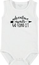 Baby Rompertje met tekst 'Adventure awaits, go find it' | mouwloos l | wit zwart | maat 62/68 | cadeau | Kraamcadeau | Kraamkado