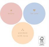 Sluitsticker XXL - Sluitsticker Pastelkleuren - 3 assorti - For You – Enjoy – Packed with Love | Pastel tinten – Zalm / Orange – Lichtblauw – Rose  | Verrassen | Envelop stickers |