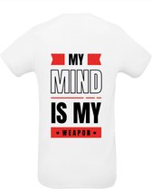 Huurdies Sportshirt | My mind is my weapon | maat XL | Bedrukkingskleur rood | shirt wit
