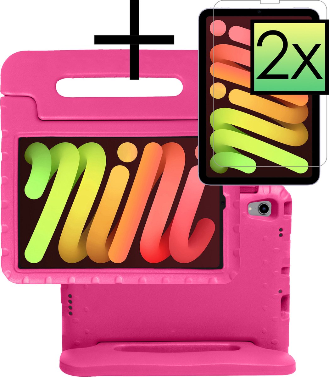 Hoesje Geschikt voor iPad Mini 6 Hoesje Kinderhoes Shockproof Hoes Kids Case Met 2x Screenprotector - Roze