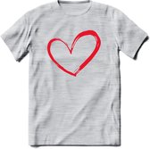 Valentijn Hart T-Shirt | Grappig Valentijnsdag Cadeautje voor Hem en Haar | Dames - Heren - Unisex | Kleding Cadeau | - Licht Grijs - Gemaleerd - 3XL