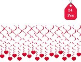 24 stuks spiraal slingers met hartjes, Valentijnsdag decoratie Valentijnsdag liefde hart swirl hangers voor bruiloften, babyfeestjes, verjaardagsdecoratie.