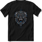 Leeuw - Dieren Mandala T-Shirt | Blauw | Grappig Verjaardag Zentangle Dierenkop Cadeau Shirt | Dames - Heren - Unisex | Wildlife Tshirt Kleding Kado | - Zwart - M