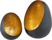 Kandelaar - Boltze Home - Windlicht Jayana metaal-2-delige set - Ø11xh15/Ø14xh20cm - zwart goud