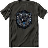 Beer - Dieren Mandala T-Shirt | Blauw | Grappig Verjaardag Zentangle Dierenkop Cadeau Shirt | Dames - Heren - Unisex | Wildlife Tshirt Kleding Kado | - Donker Grijs - 3XL