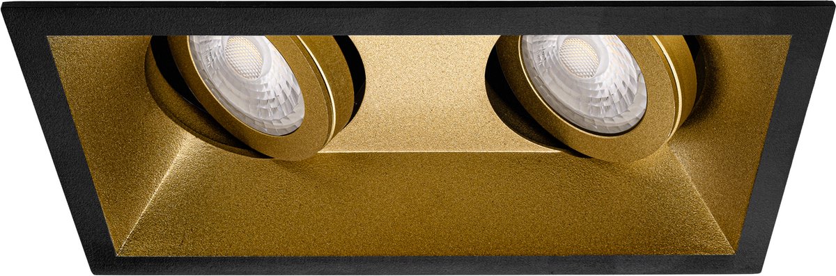 Premium Inbouwspot Zubair Zwart met goud Verdiepte dubbele spot Koel Wit (4000K) Met Philips LED