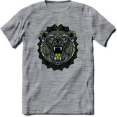 Beer - Dieren Mandala T-Shirt | Groen | Grappig Verjaardag Zentangle Dierenkop Cadeau Shirt | Dames - Heren - Unisex | Wildlife Tshirt Kleding Kado | - Donker Grijs - Gemaleerd - X