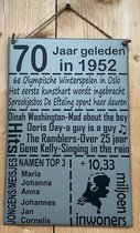 Zinken tekstbord 70 jaar geleden in 1953 - grijs - 20x30 cm. - verjaardag