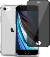 Geschikt voor iPhone SE 2022 / 2020 / 8 / 7 Shockproof Hoesje + Privacy Screenprotector – Volledig Dekkend Gehard Glas Cover - Case Transparant