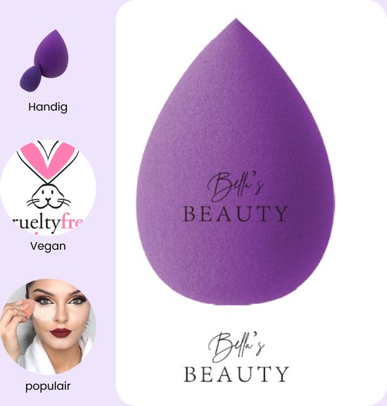 Bella's Beauty | Beauty Blender | BeautyBlender | Make-up Spons | Foundation Spons | Make-up | Vegan | Latex vrij | Make-up ei | applicator make up | Paars | - Bella's Beauty