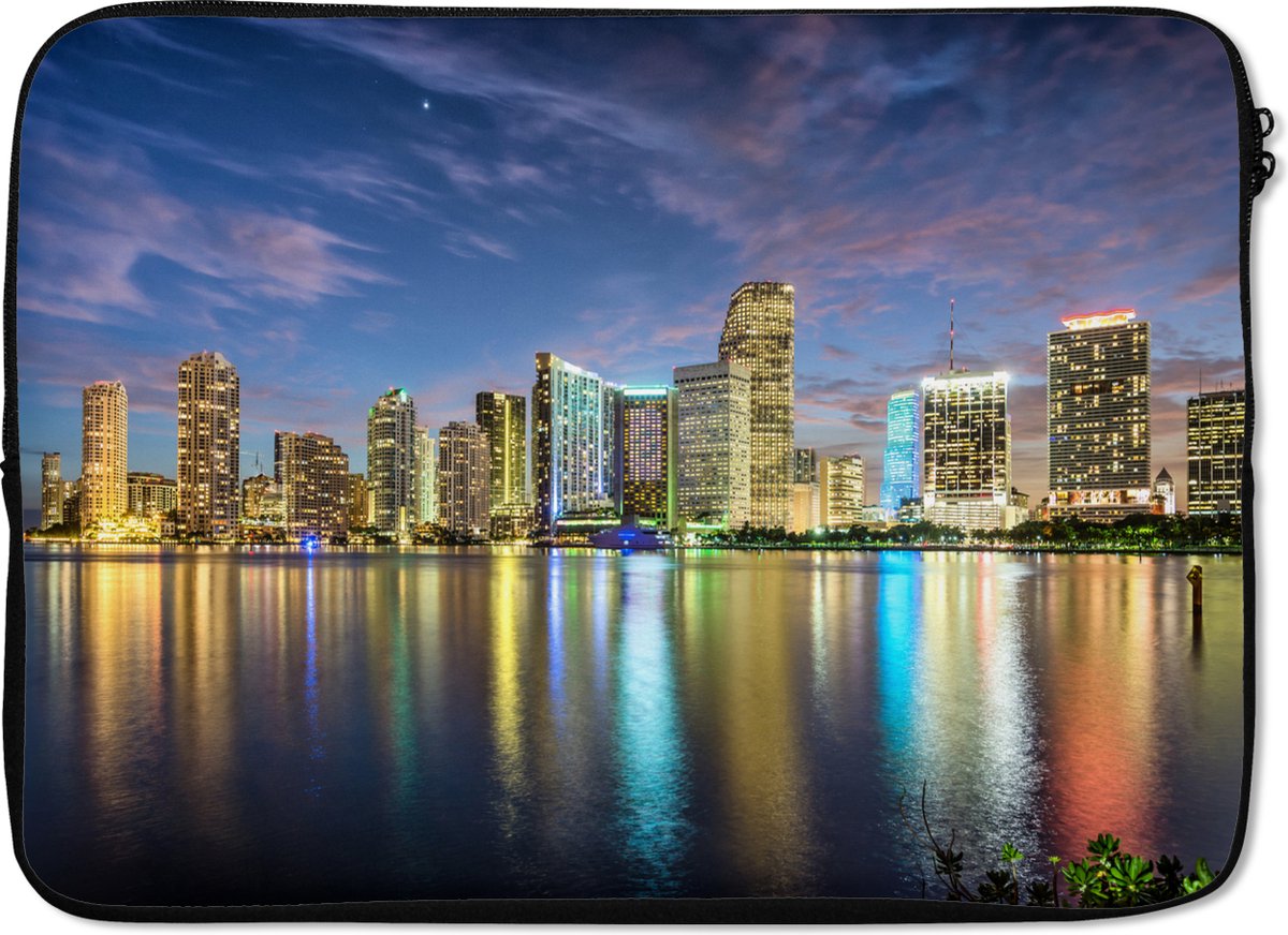 Laptophoes 14 inch - Skyline Miami - Laptop sleeve - Binnenmaat 33x23 cm - Zwarte achterkant