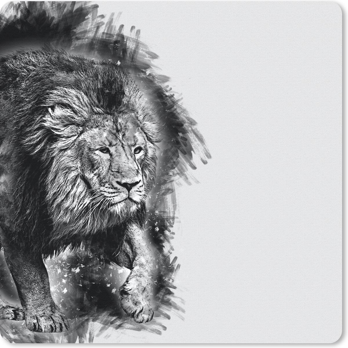Muismat 20x20 cm - Mousepad Leeuw - Zwart - Wit - Muismatten