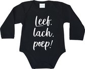 Romper - Leef, lach, poep! - maat: 92 - lange mouwen - baby - zwangerschap aankondiging - rompertjes baby - rompers - rompertje - rompertjes - stuks 1 - zwart