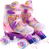 GVDV Rolschaatsen voor meisjes, verstelbaar, led-rollerskates, verlicht voor kinderen en jongeren, complete bescherming voor beginners