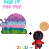Squid Game Pluche Knuffel & Fidget Toys Pop IT | Knuffel 23 cm Driehoek + Popit Slak Regenboog Multi Color | Nieuwste rage!!! Anti stress 2021 | SquidGame Pop | Van Netflix | Meisj