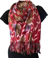 Lange Warme Dames Sjaal - Bloemenprint - Rood - 180 x 70 cm