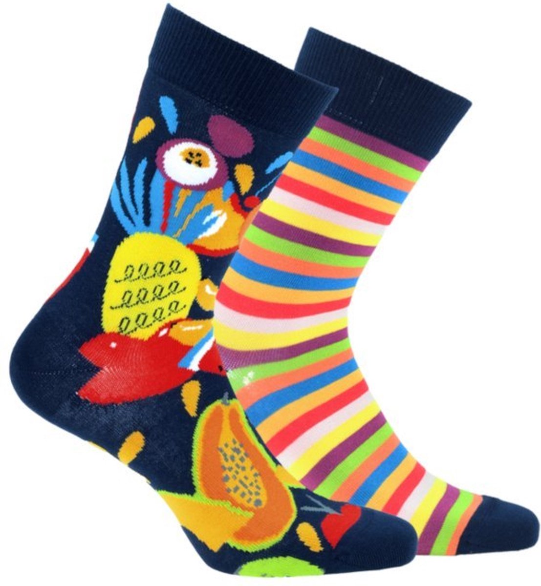 2 pack Gatta-Wola katoenen sokken Funky, 2 verschillende patronen, maat 43-46, Mix fruit & strepen patroon