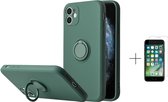 Apple iPhone 11 Back Cover | Telefoonhoesje | Ring Houder | Donker Groen + 1x Screenprotector